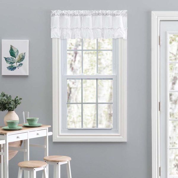 Ellis Stacey 1.5 Rod Pocket High Quality Fabric Solid Color Window Ruffled Filler Valance 54x13 White - 图片 2
