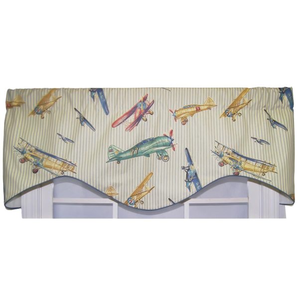 RLF Home Air Show Cornice 100% Cotton with Fully Lined 3 Rod Pocket Valnance for Windows 50 x 17 Antique