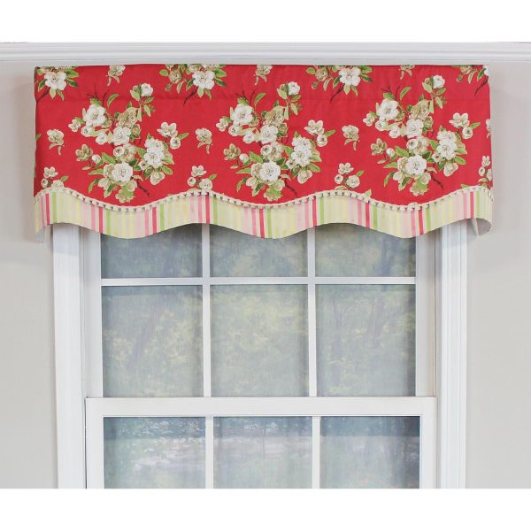 RLF Home Primrose Trimmed Glory 100% Cotton with Fully Lined 3 Rod Pocket Valnance for Windows 50 x 16 Red - 图片 2