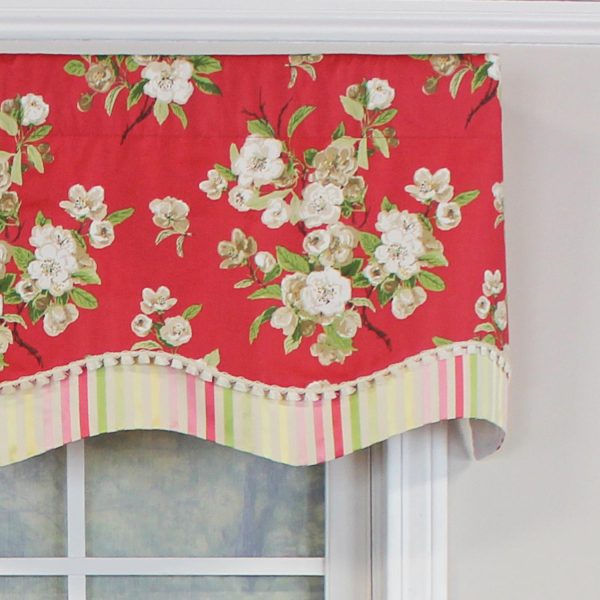 RLF Home Primrose Trimmed Glory 100% Cotton with Fully Lined 3 Rod Pocket Valnance for Windows 50 x 16 Red - 图片 3
