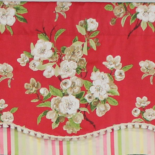 RLF Home Primrose Trimmed Glory 100% Cotton with Fully Lined 3 Rod Pocket Valnance for Windows 50 x 16 Red - 图片 4