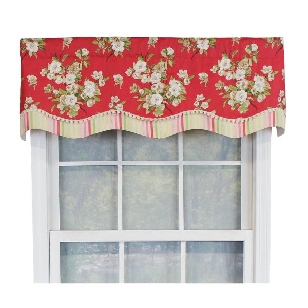 RLF Home Primrose Trimmed Glory 100% Cotton with Fully Lined 3 Rod Pocket Valnance for Windows 50 x 16 Red