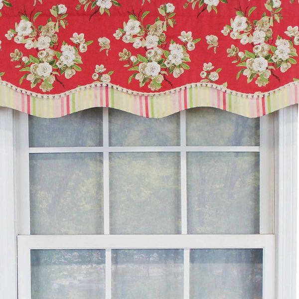 RLF Home Primrose Trimmed Glory 100% Cotton with Fully Lined 3 Rod Pocket Valnance for Windows 50 x 16 Red - 图片 5