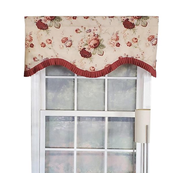 RLF Home Norfolk Ruffled Cornice 100% Cotton with Fully Lined 3 Rod Pocket Valnance for Windows 50 x 17 Natural