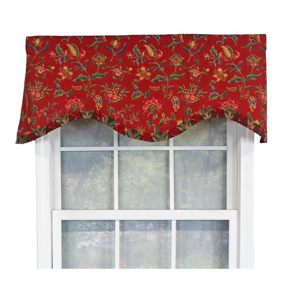 RLF Home Norwell Ruffled Cornice  100% Cotton with Fully Lined 3 Rod Pocket Valnance for Windows 50 x 17 Red