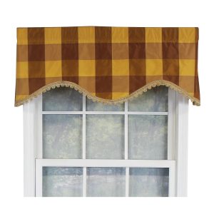 RLF Home Pascal Trimmed Cornice 100% Cotton with Fully Lined 3 Rod Pocket Valnance for Windows 50 x 17 Bronze
