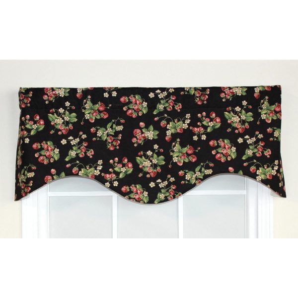 RLF Home Strawberry Cornice 100% Cotton with Fully Lined 3 Rod Pocket Valnance for Windows 50 x 17 Black - 图片 2