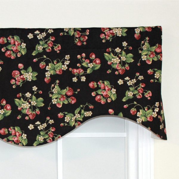 RLF Home Strawberry Cornice 100% Cotton with Fully Lined 3 Rod Pocket Valnance for Windows 50 x 17 Black - 图片 3