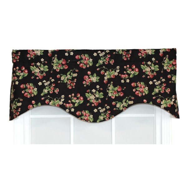 RLF Home Strawberry Cornice 100% Cotton with Fully Lined 3 Rod Pocket Valnance for Windows 50 x 17 Black