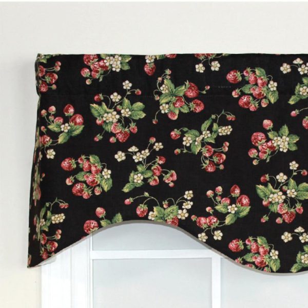 RLF Home Strawberry Cornice 100% Cotton with Fully Lined 3 Rod Pocket Valnance for Windows 50 x 17 Black - 图片 4
