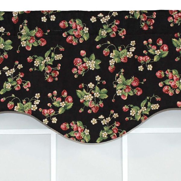 RLF Home Strawberry Cornice 100% Cotton with Fully Lined 3 Rod Pocket Valnance for Windows 50 x 17 Black - 图片 5
