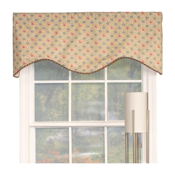 RLF Home Lake Blossom Corded Cornice 100% Cotton with Fully Lined 3 Rod Pocket Valnance for Windows 50 x 17 Multi