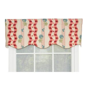 RLF Home Dauphine Provance 100% Cotton with Fully Lined 3 Rod Pocket Valnance for Windows 50 x 15 Red