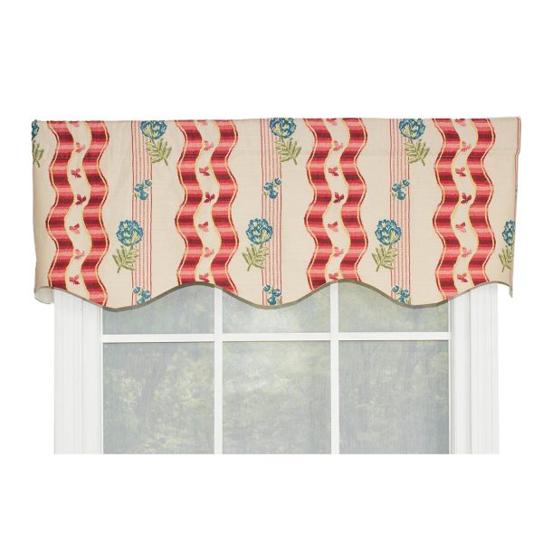 RLF Home Dauphine Provance 100% Cotton with Fully Lined 3 Rod Pocket Valnance for Windows 50 x 15 Red