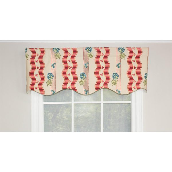 RLF Home Dauphine Provance 100% Cotton with Fully Lined 3 Rod Pocket Valnance for Windows 50 x 15 Red - 图片 2