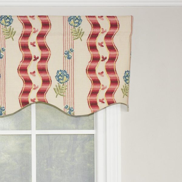 RLF Home Dauphine Provance 100% Cotton with Fully Lined 3 Rod Pocket Valnance for Windows 50 x 15 Red - 图片 3