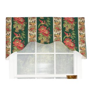 RLF Home Rochelle Dutchess 100% Cotton with Fully Lined 3 Rod Pocket Valnance for Windows 50 x 17 Green