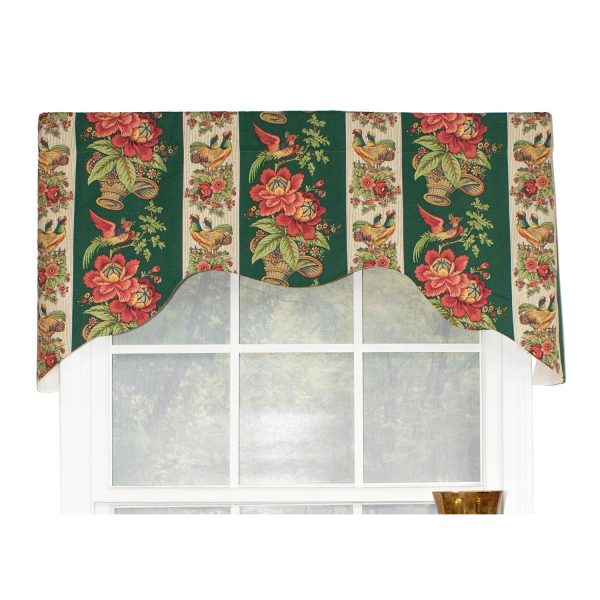 RLF Home Rochelle Dutchess 100% Cotton with Fully Lined 3 Rod Pocket Valnance for Windows 50 x 17 Green