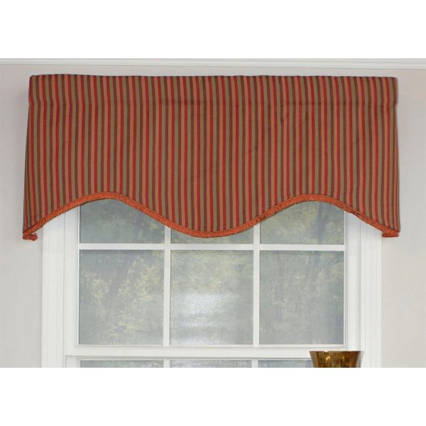RLF Home Olivia Stripe Trimmed Cornice 100% Cotton with Fully Lined 3 Rod Pocket Valnance for Windows 50 x 17 Multi - 图片 2