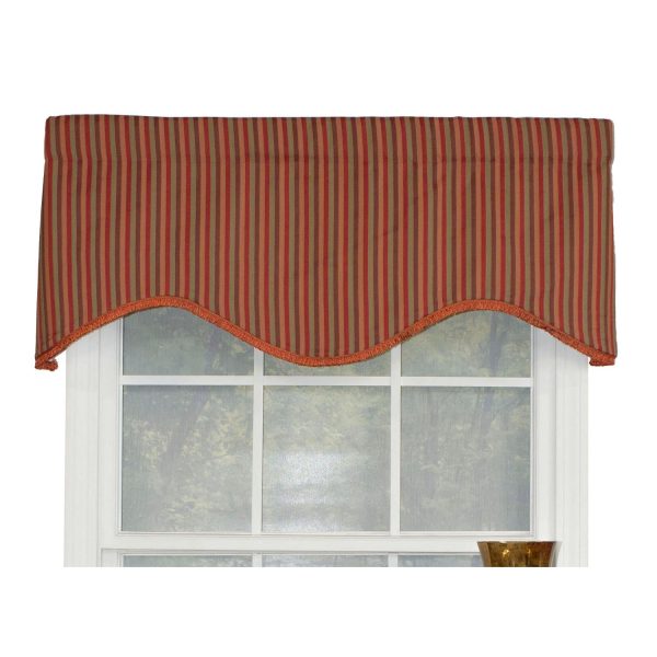 RLF Home Olivia Stripe Trimmed Cornice 100% Cotton with Fully Lined 3 Rod Pocket Valnance for Windows 50 x 17 Multi