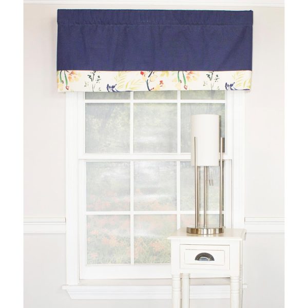 RLF Home Tail Feather Banded 100% Cotton with Fully Lined 3 Rod Pocket Valnance for Windows 50 x 15 Navy - 图片 2