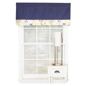 RLF Home Tail Feather Banded 100% Cotton with Fully Lined 3 Rod Pocket Valnance for Windows 50 x 15 Navy