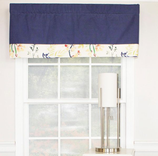 RLF Home Tail Feather Banded 100% Cotton with Fully Lined 3 Rod Pocket Valnance for Windows 50 x 15 Navy - 图片 5