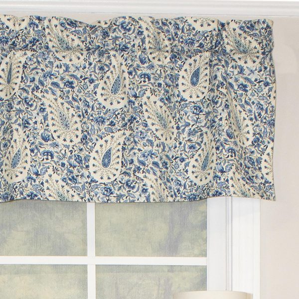 RLF Home Paisley Verveine Tailored 100% Cotton with Fully Lined 3 Rod Pocket Valnance for Windows 50 x 14 Bluejay - 图片 3
