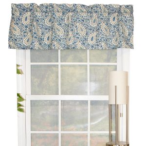 RLF Home Paisley Verveine Tailored 100% Cotton with Fully Lined 3 Rod Pocket Valnance for Windows 50 x 14 Bluejay
