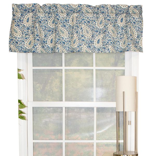 RLF Home Paisley Verveine Tailored 100% Cotton with Fully Lined 3 Rod Pocket Valnance for Windows 50 x 14 Bluejay