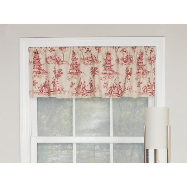 RLF Home Naomi Toile Tailored 100% Cotton with Fully Lined 3 Rod Pocket Valnance for Windows 50 x 14 Red - 图片 2