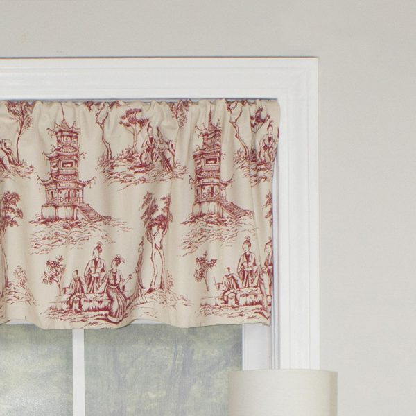 RLF Home Naomi Toile Tailored 100% Cotton with Fully Lined 3 Rod Pocket Valnance for Windows 50 x 14 Red - 图片 3