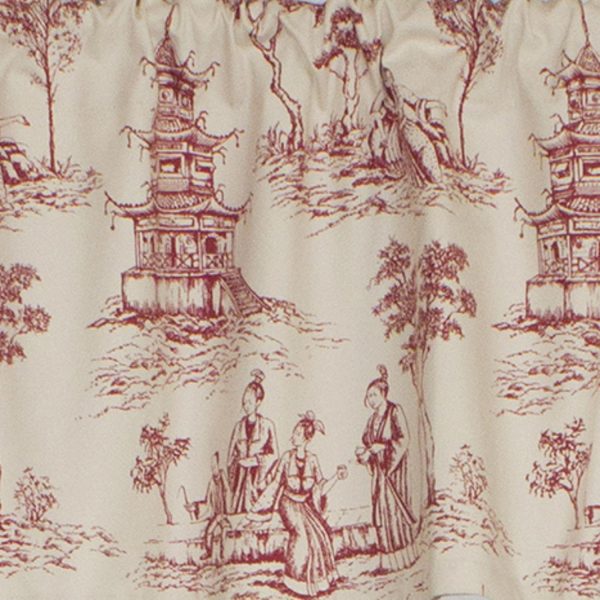 RLF Home Naomi Toile Tailored 100% Cotton with Fully Lined 3 Rod Pocket Valnance for Windows 50 x 14 Red - 图片 4