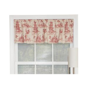 RLF Home Naomi Toile Tailored 100% Cotton with Fully Lined 3 Rod Pocket Valnance for Windows 50 x 14 Red