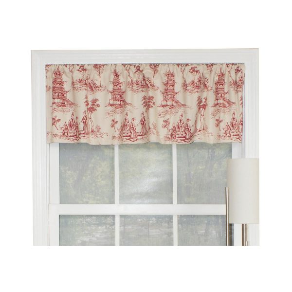 RLF Home Naomi Toile Tailored 100% Cotton with Fully Lined 3 Rod Pocket Valnance for Windows 50 x 14 Red
