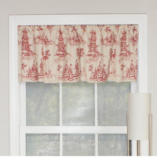 RLF Home Naomi Toile Tailored 100% Cotton with Fully Lined 3 Rod Pocket Valnance for Windows 50 x 14 Red - 图片 5