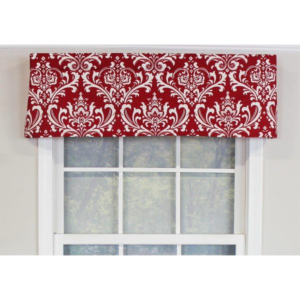 RLF Home Royal Damask Tailored 100% Cotton with Fully Lined 3 Rod Pocket Valnance for Windows 50 x 14 Red - 图片 2