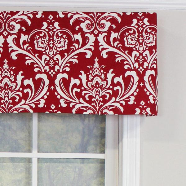 RLF Home Royal Damask Tailored 100% Cotton with Fully Lined 3 Rod Pocket Valnance for Windows 50 x 14 Red - 图片 3