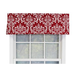 RLF Home Royal Damask Tailored 100% Cotton with Fully Lined 3 Rod Pocket Valnance for Windows 50 x 14 Red