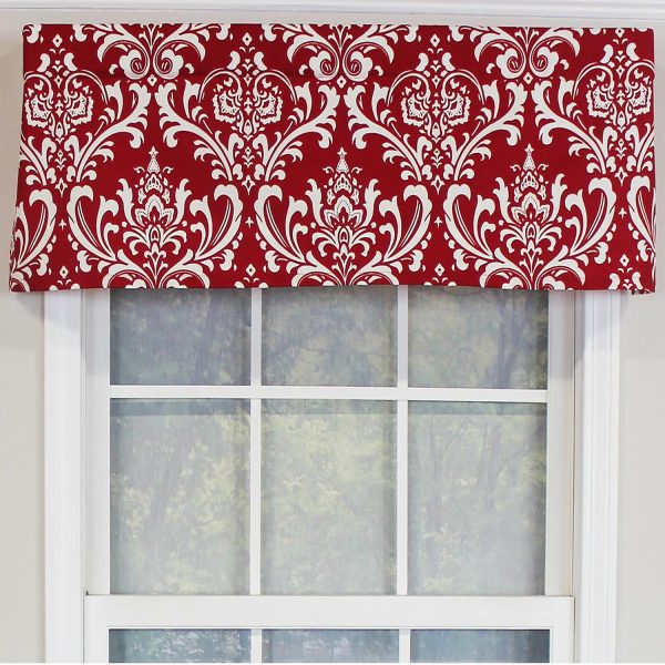 RLF Home Royal Damask Tailored 100% Cotton with Fully Lined 3 Rod Pocket Valnance for Windows 50 x 14 Red - 图片 5