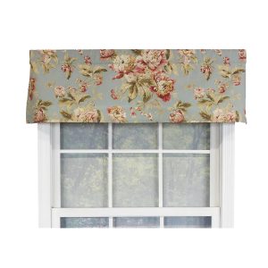 RLF Home Fleurette Tailored 100% Cotton with Fully Lined 3 Rod Pocket Valnance for Windows 50 x 14 Mist