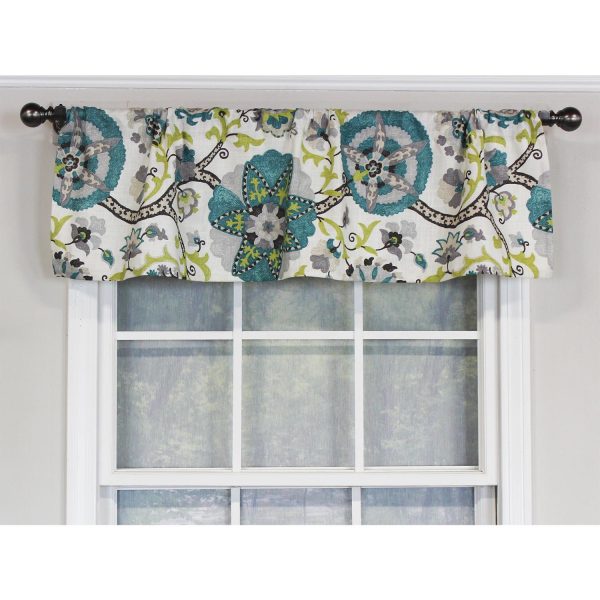 RLF Home Floribunda Tailored 100% Cotton with Fully Lined 3 Rod Pocket Valnance for Windows 50 x 14 Turquoise - 图片 2
