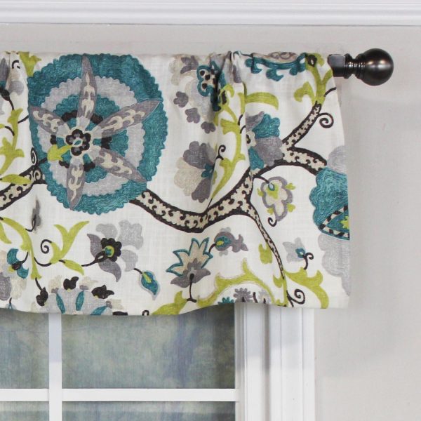 RLF Home Floribunda Tailored 100% Cotton with Fully Lined 3 Rod Pocket Valnance for Windows 50 x 14 Turquoise - 图片 3