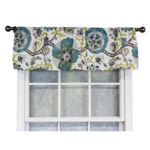 RLF Home Floribunda Tailored 100% Cotton with Fully Lined 3 Rod Pocket Valnance for Windows 50 x 14 Turquoise
