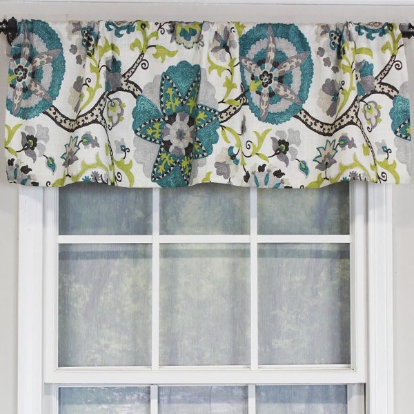 RLF Home Floribunda Tailored 100% Cotton with Fully Lined 3 Rod Pocket Valnance for Windows 50 x 14 Turquoise - 图片 5