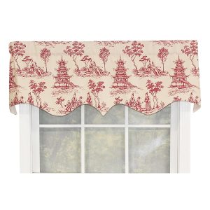 RLF Home Naomi Regal 100% Cotton with Fully Lined 3 Rod Pocket Valnance for Windows 50 x 17 Red