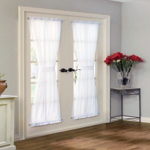 Thermavoile Rhapsody Lined Light Filtering Window Treatment for Doors Rod Pocket Curtain Door Panel 54 x 72 White