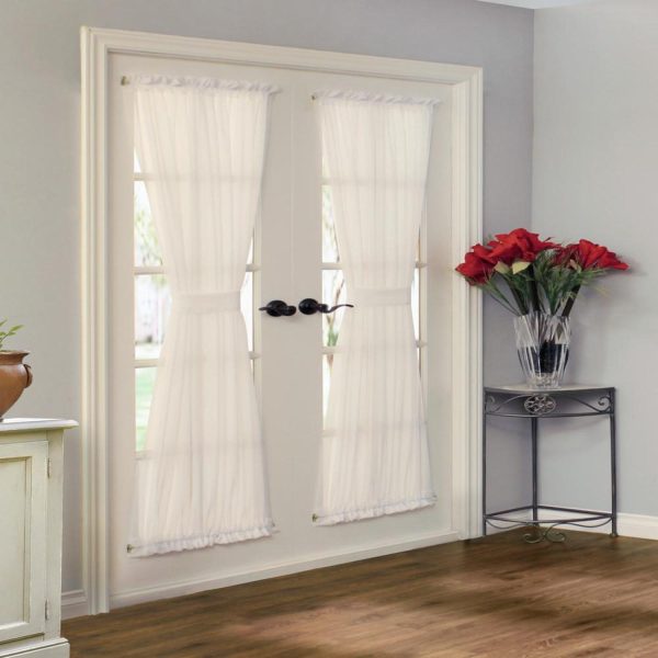 Thermavoile Rhapsody Lined Light Filtering Window Treatment for Doors Rod Pocket Curtain Door Panel 54 x 72 Ivory