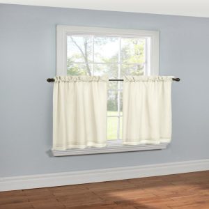 Thermavoile Rhapsody Lined Light Filtering Thermal Barrier Curtains Rod Pocket Curtain Tiers Pair Each 54 x 24 Ivory