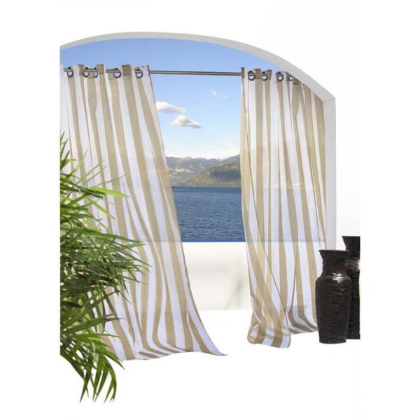 Commonwealth Outdoor Decor Escape Stripe Voile Grommet Top Window Panel - Khaki - 图片 2